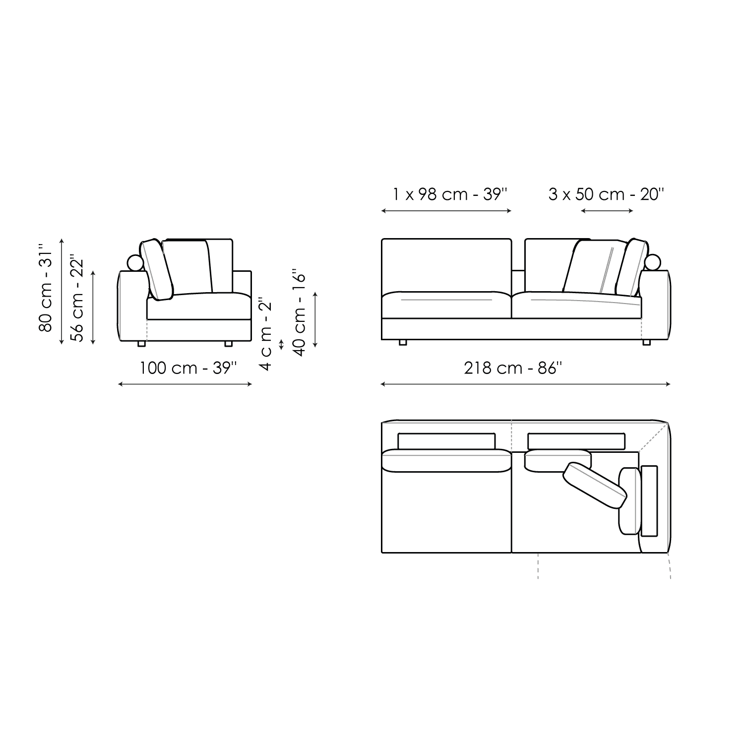 End section corner sofa 218