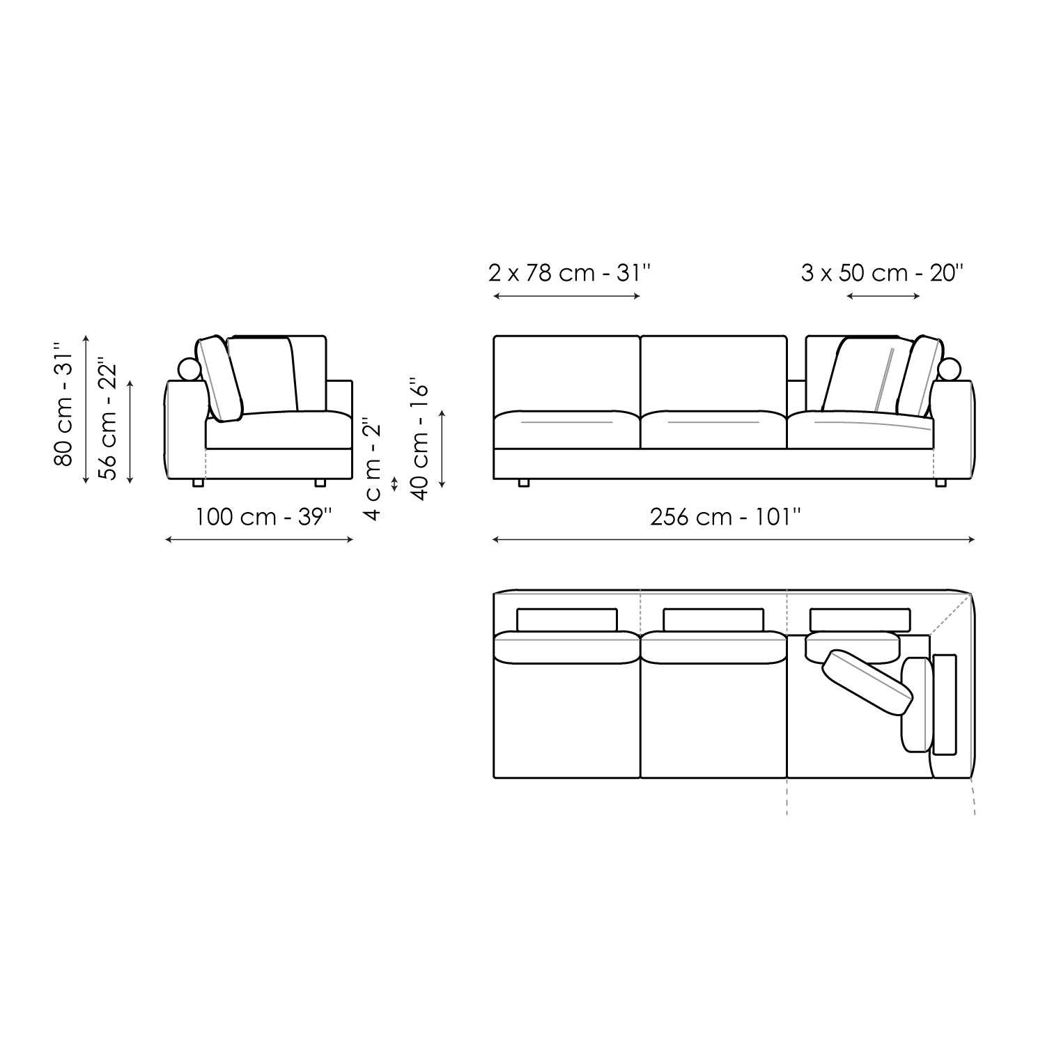 End section corner sofa 256