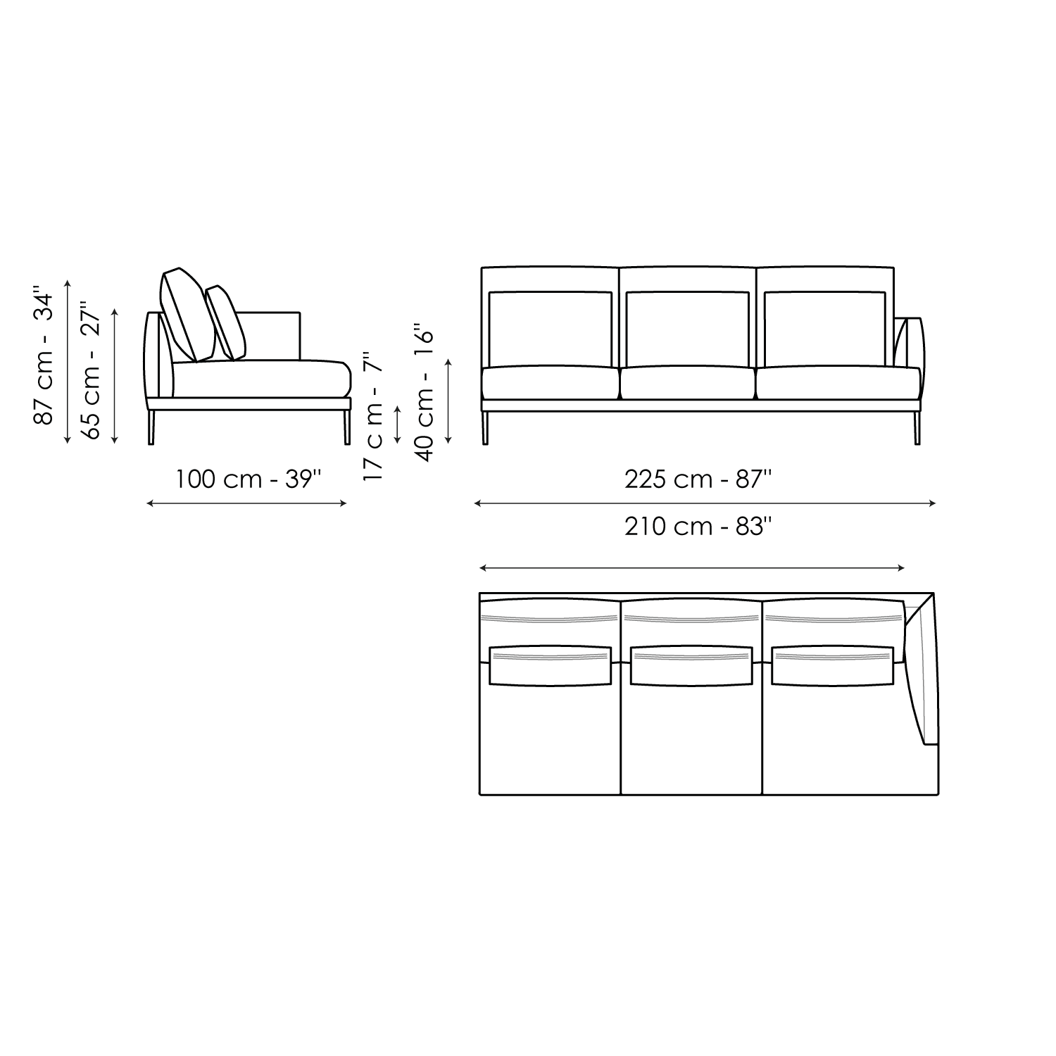End section sofa 225 - 3 seats