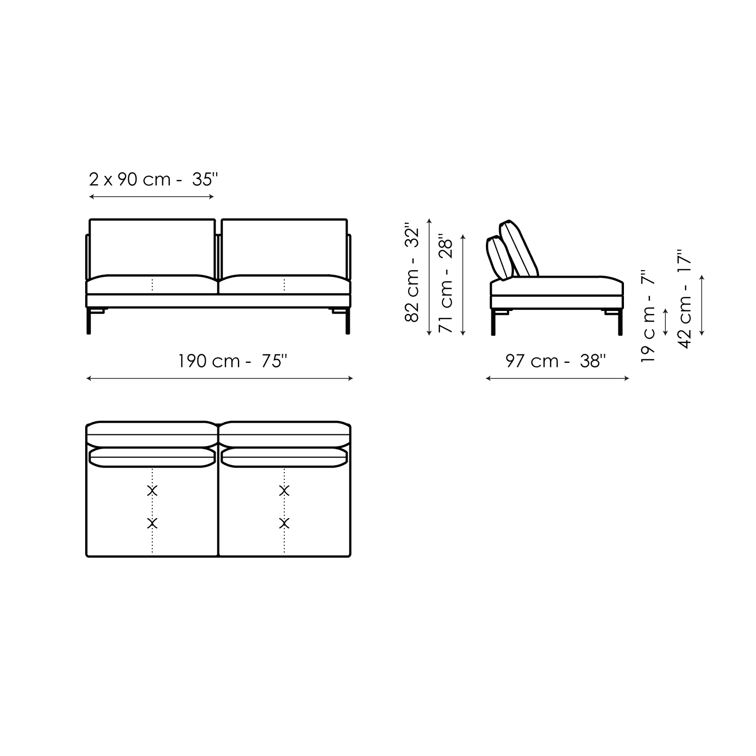 Center section sofa 190