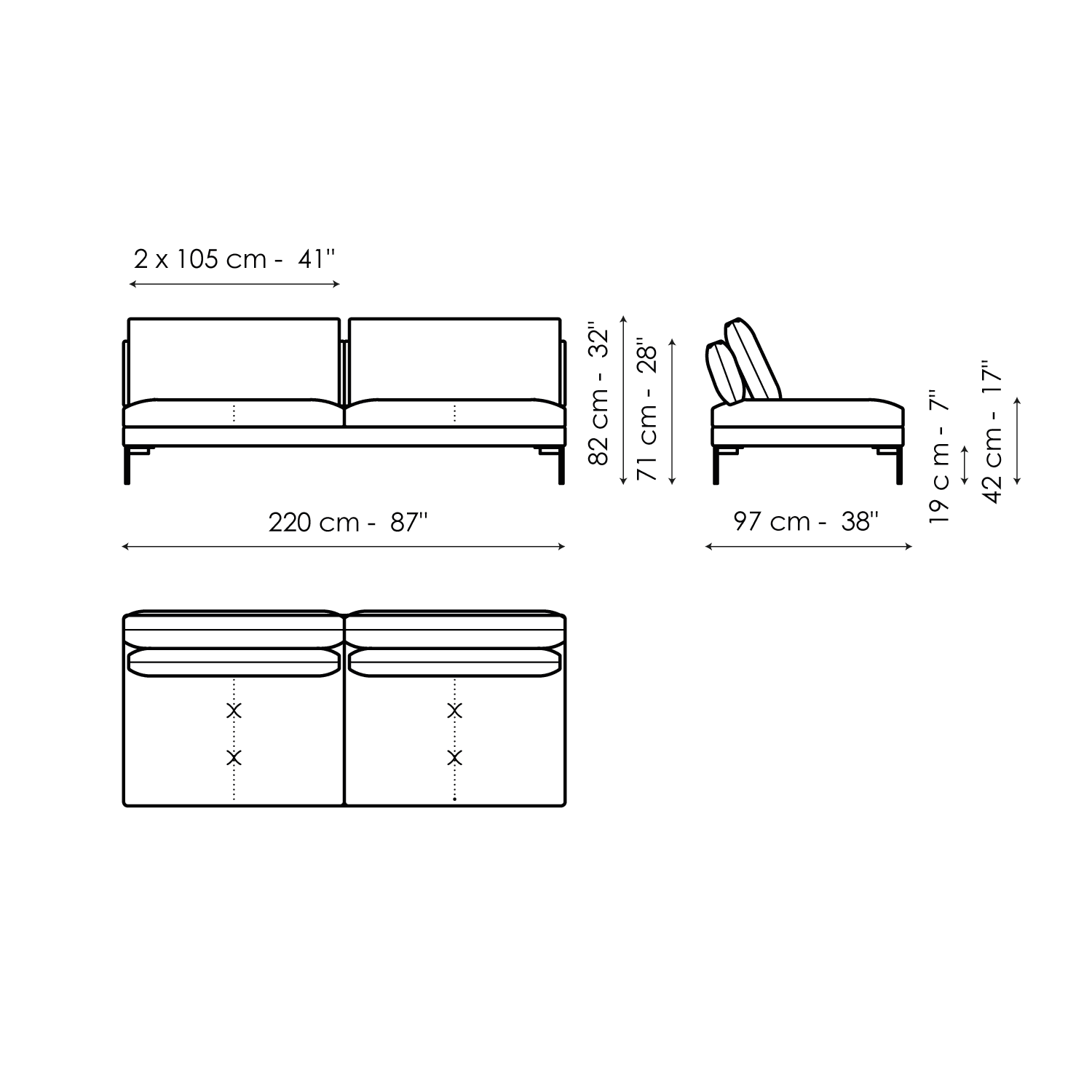 Center section sofa 220