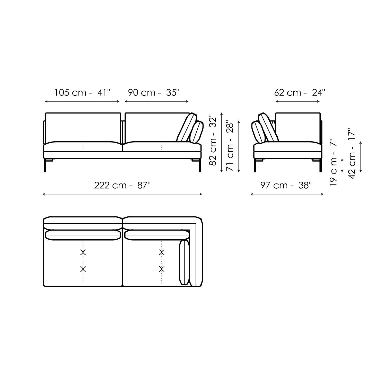 End section corner sofa 222