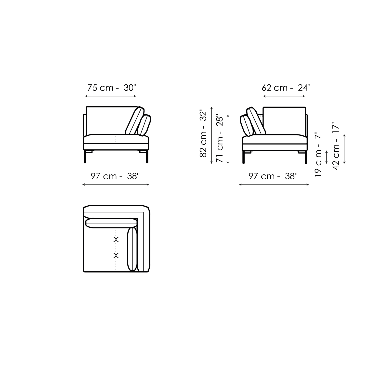 End section corner sofa 97