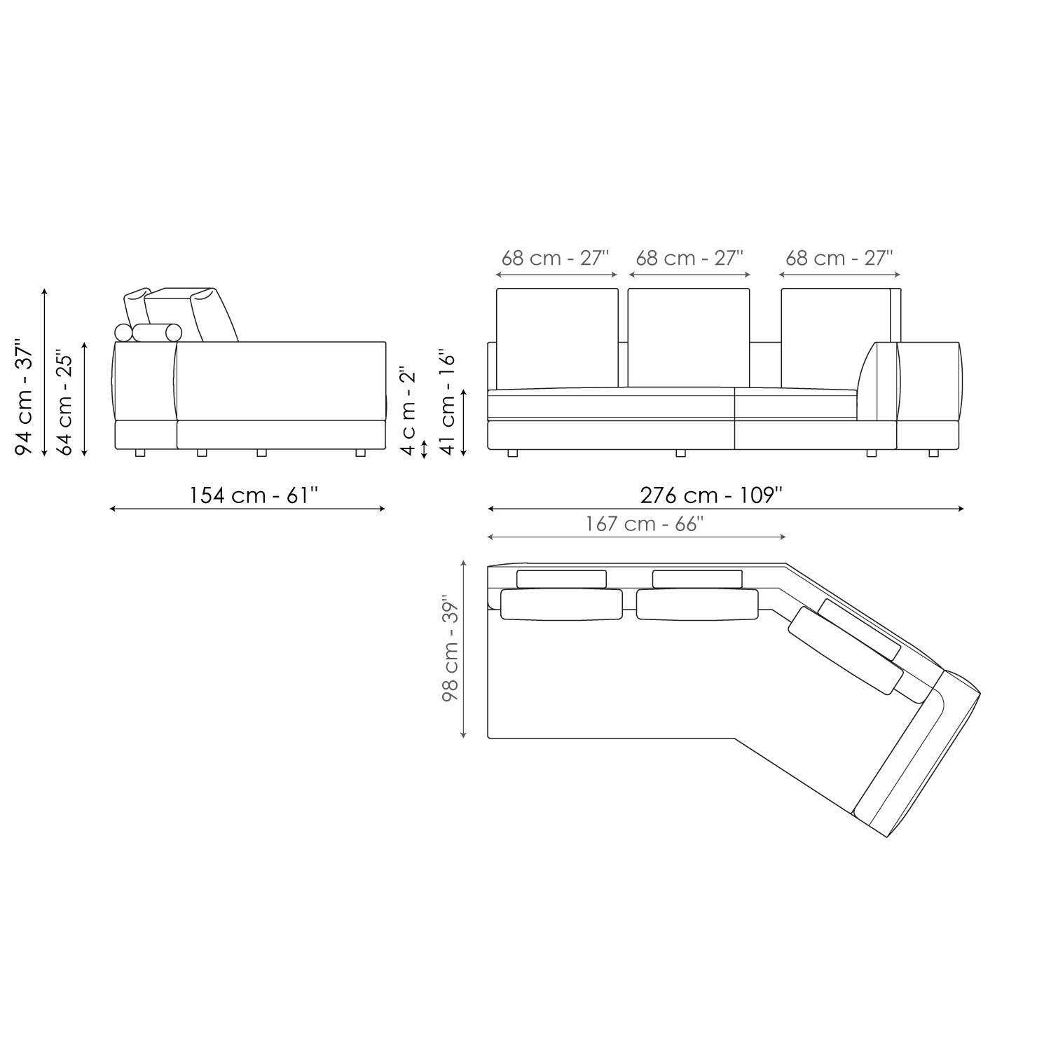 Angular end section sofa 276