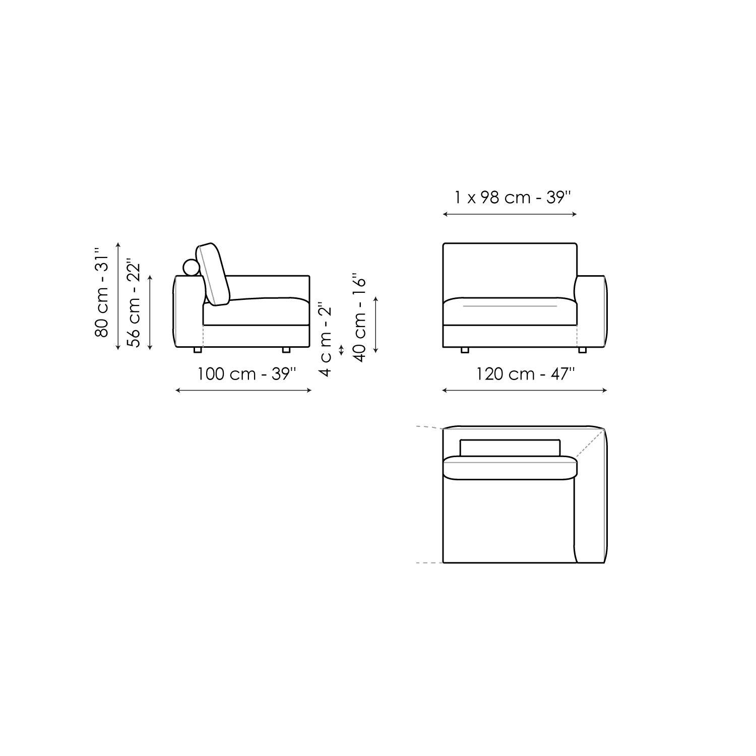 End section sofa 120