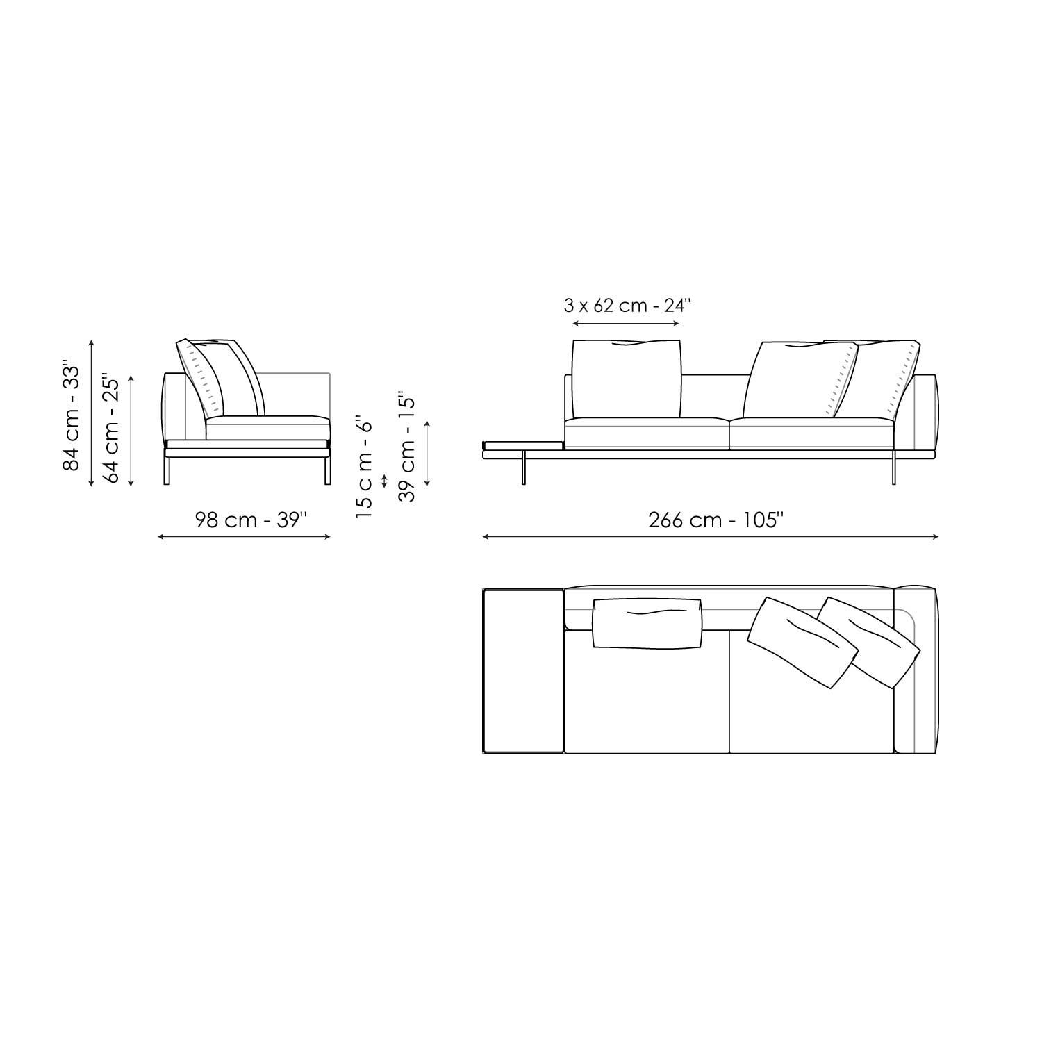 End section sofa with tray 266