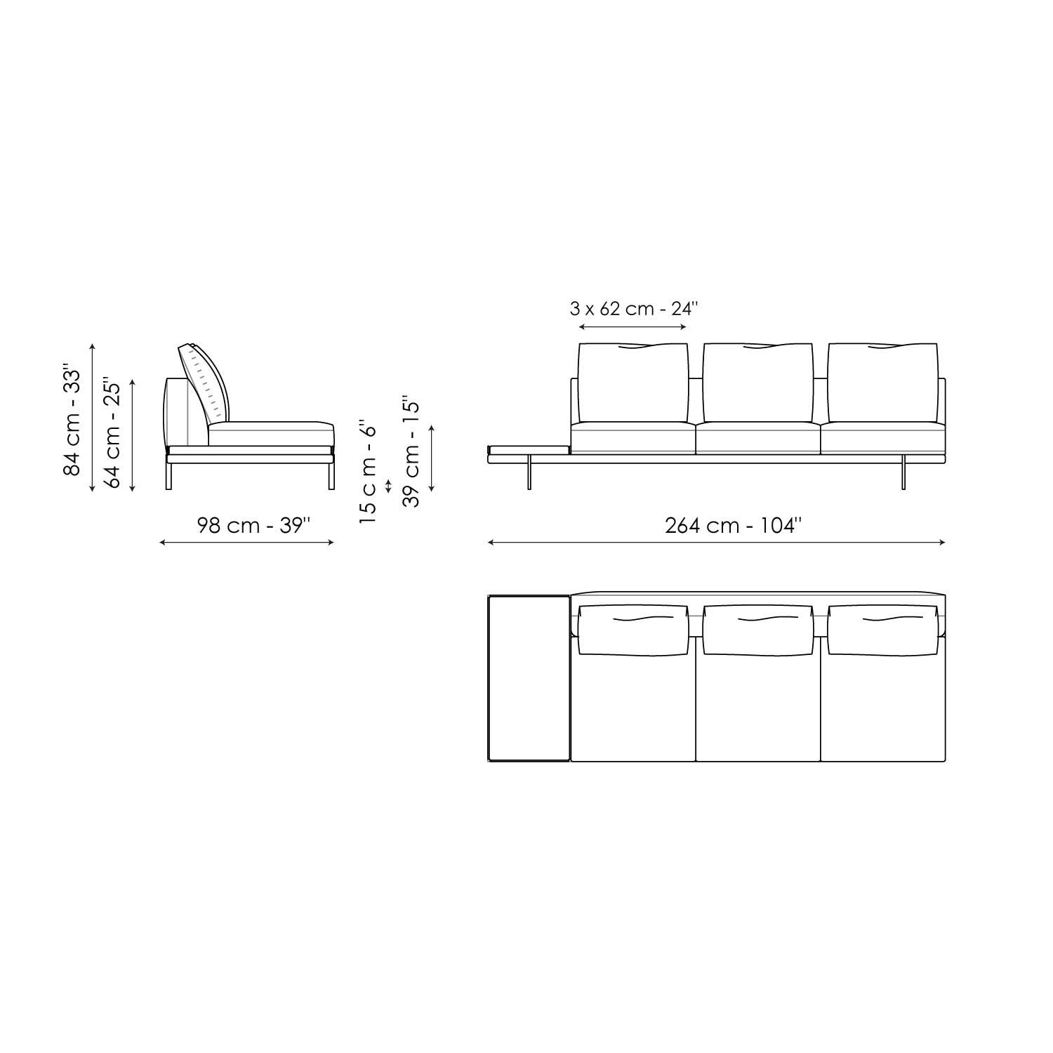 Center section with tray 264