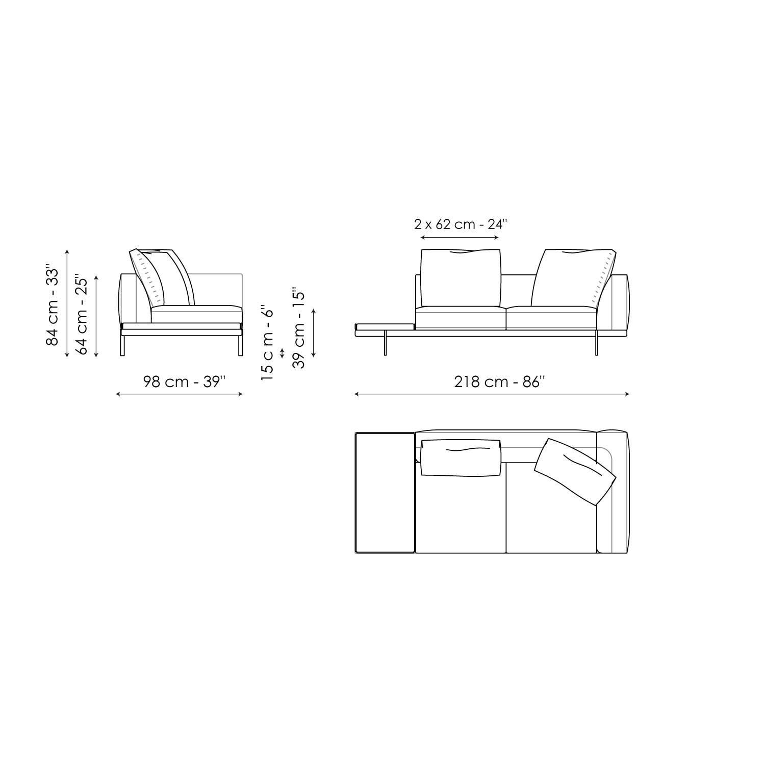 Sofa Endteil mit Tablett 218